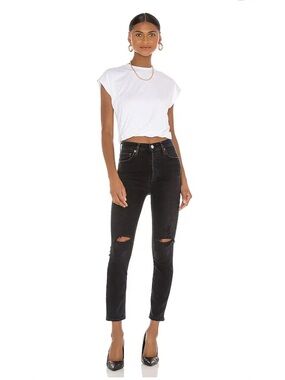 AGOLDE Nico High Rise Slim Jeans Cassette Distressed Gray Black, Size 25